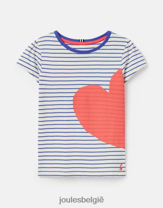 Joules kleding meisjes Pixie T-shirt met zeefdruk en korte mouwen 2-12 jaar NJJ68R265 rode hartstreep
